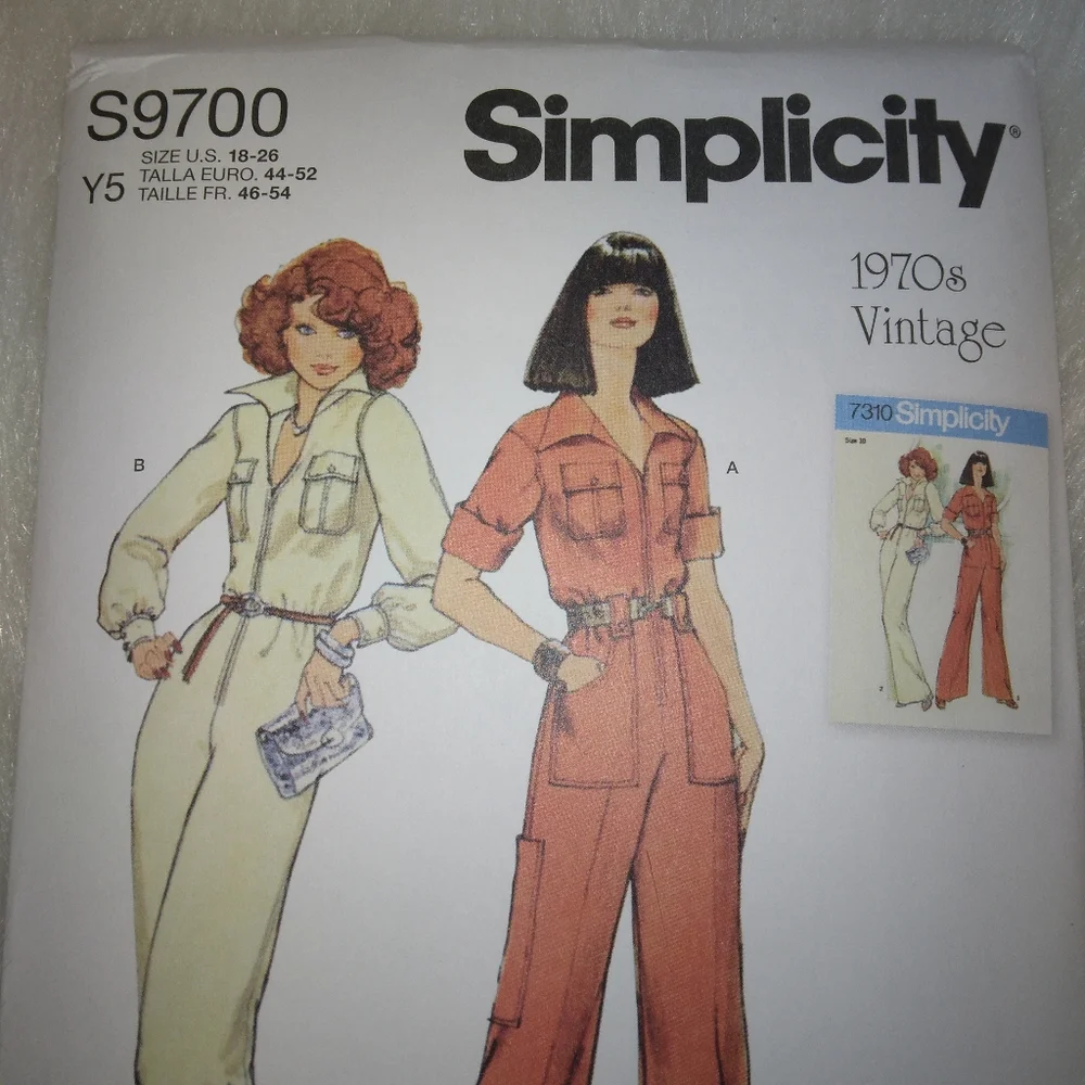 Simplicity S9700, 1970s Vintage Style Misses' Jumpsuit w/pockets